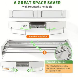 Sliding Retractable Collapsible Fordable Pull Push Out Steel Clothes Drying Rack Clothes Korea Wall Mount Hanger for the Clothes - Product Image 5
