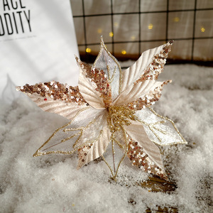 Artificial Velvet Poinsettia Sequined Glitter Christmas Wreath <b>Tree</b> Decorations Factory Fashionable Red Flower - Product Image 2