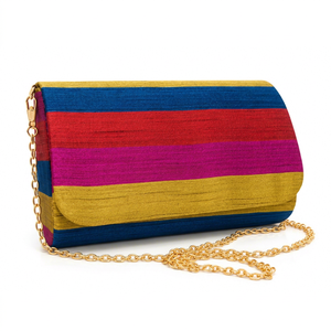Striped Textile design brocade fabric Clutch Bag with Chain Strap Fashionable Evening Party <b>Handbag</b> elegant simple clutch - Product Image 1