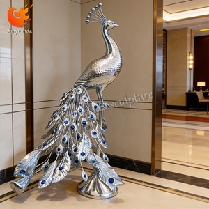 Mirror Effect Fiberglass <strong>Peacock</strong> <strong>Sculpture</strong>, Hotel Lobby Luxury Decor, High-End Club Floor Art Ornament - Product Image 4