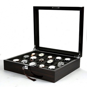 Boîte de rangement de luxe en bois pour montres avec serrure à clé, vitrine à montres avec couvercle en verre, finition ébène, boîte de rangement pour montres pour hommes et femmes - Product Image 5