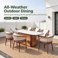 Ensemble de salon de jardin de luxe en aluminium et rotin moderne avec table à manger et foyer extérieur
