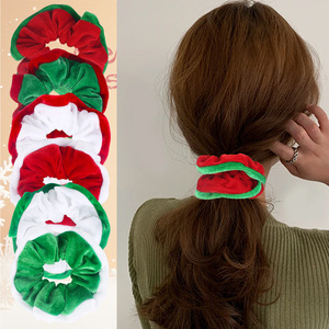 Coleteros de Terciopelo Navideños, Lazos para el Cabello de Tela Sencilla, Rojo y Verde, Accesorios para el Cabello Navideños para Mujer, Venta al por Mayor - Product Image 2