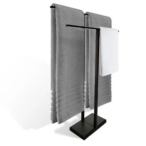 JH-Mech Handtuch halter für Badezimmer Handtuch halter Bad Lagerung Schwarz 2-Tier Metall T-Form freistehende Handtuch halter