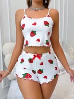 Ensemble deux pièces short à bretelles imprimé cœur en soie de lait, tenue de détente sexy, très vendu