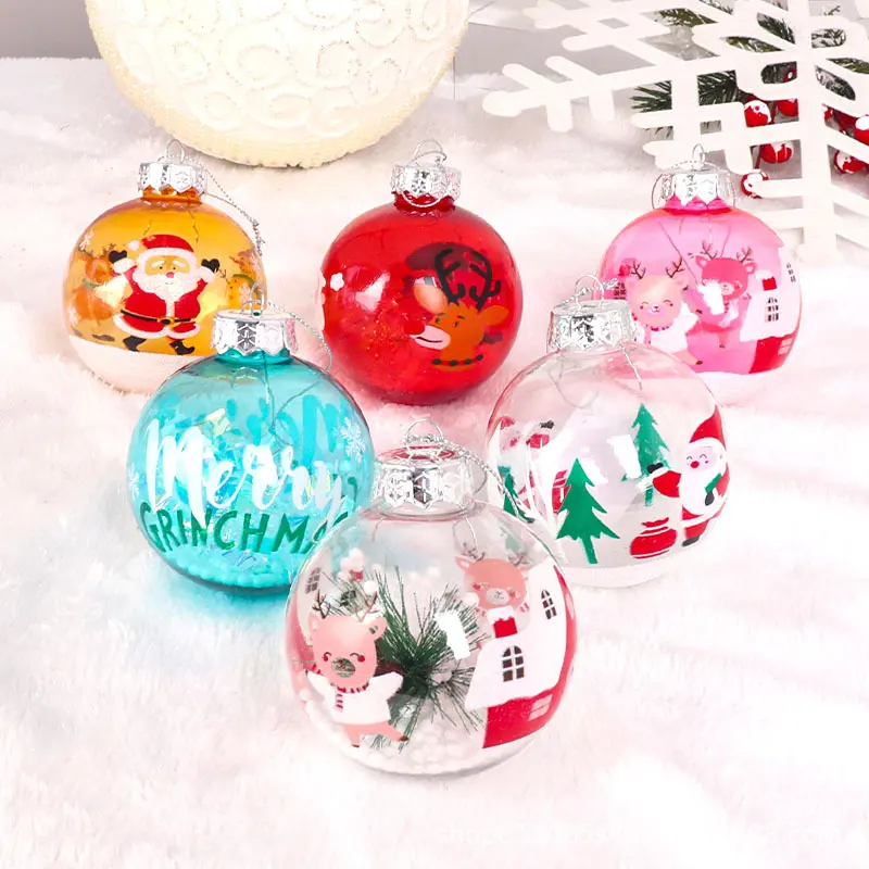 PET transparent plastic ball with light Christmas tree pendant 8cm hollow painted ball Christmas holiday light bulb decoration