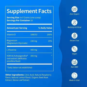 KSM-66 Ashwagandha vitamina D3 magnesio L-teanina calmante bevanda Mix 20 porzioni pacchetti di viaggio supporta il sonno di equilibrio del cortisolo - Product Image 4