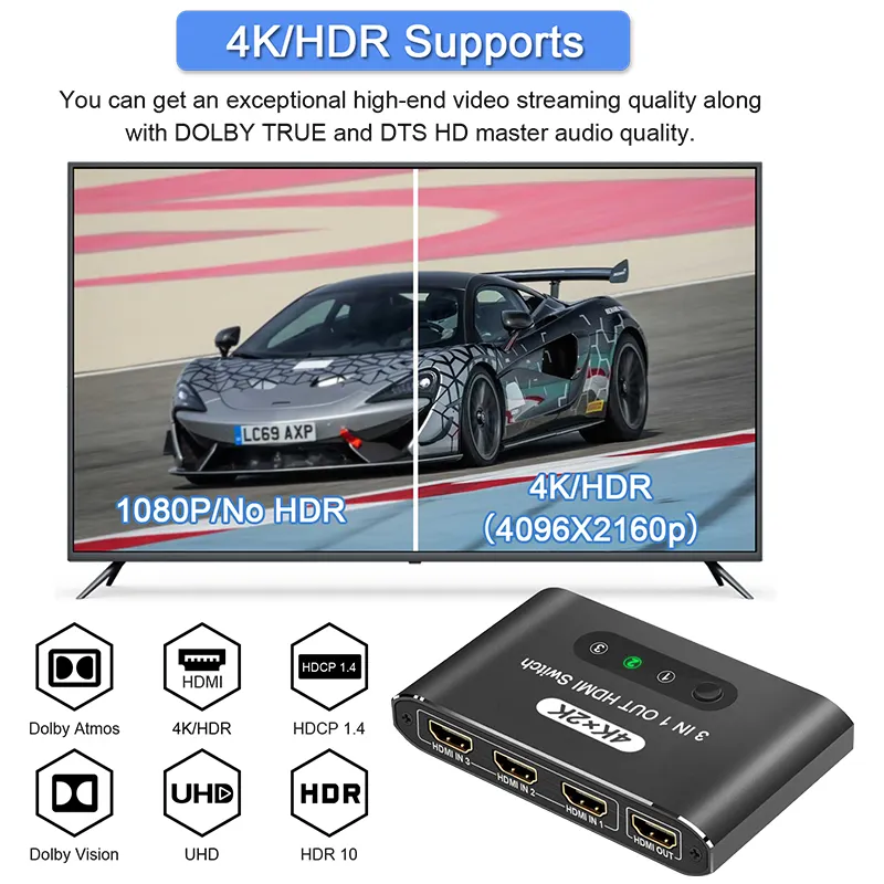 HDMI Switcher 1x3 độ phân giải cao HDMI Switcher hỗ trợ 4K30hz 1080p60hz HD độ phân giải HDMI điều khiển từ xa cho máy tính PC