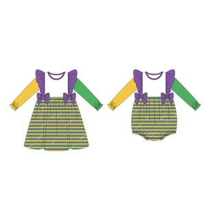 Mardi Gras March Strisce con arco <span class=keywords><strong>per</strong></span> bambine abiti da bambina con logo personalizzato e <span class=keywords><strong>nome</strong></span> di cotone vestito da bambina - Product Image 1