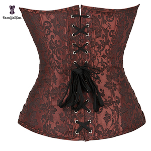 Crâne Style <span class=keywords><strong>Pirate</strong></span> Corsage Corselet Femmes Avant Zip Brun Overbust Top Corsets et Bustiers Avec 12 Os En Acier - Product Image 4