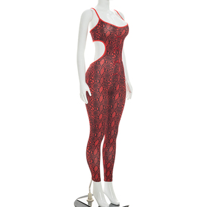 Viviblook D26JP153 Mono de mujer sexy de verano sin mangas con estampado de serpiente, tirantes, espalda descubierta y lazo, mono casual - Product Image 4