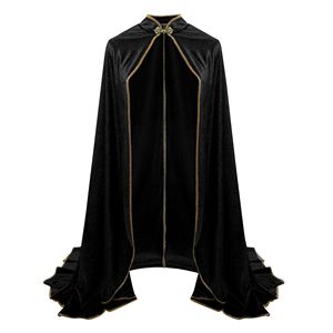 Cape de sorcier en velours médiéval avec col montant et bordure dorée, motif « Fleurs tombant dans les nuages », pour cosplay et costume d'Halloween - Product Image 5