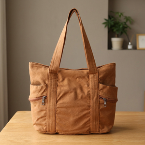 Canvas Tote <b>Bags</b> for <b>Men</b> Women Fashion Simple Solid Color Retro Large Capacity <b>Shoulder</b> <b>Bag</b> with Zipper Closure Casual Versatile - Product Image 3
