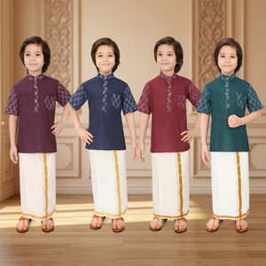 Conjunto de Kurta y Dhoti de Algodón para Niños, Ropa Étnica Tradicional India, Corte Regular Informal, Largo hasta el Tobillo, para Todas las Temporadas, Sin Arrugas - Product Image 1