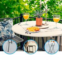 Table de bar pliante Moon, hauteur standard, diamètre 80 cm, surface ronde facile à nettoyer pour une utilisation en intérieur et en extérieur