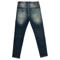 Jean en denim épais pour homme, coupe slim droite, délavé bleu classique, avec fermeture éclair YKK, style décontracté chic