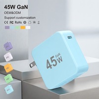Chargeur mural fin GaN 45W de couleur pastel Macaron, adaptateur secteur tendance USB-C USB-A PD