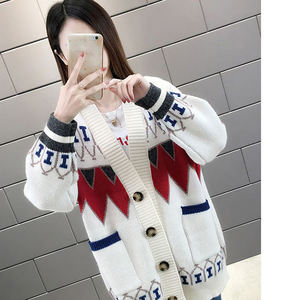 Usine vendre printemps et automne Jacquard tricoté Cardigan tout match ample surdimensionné <span class=keywords><strong>manteau</strong></span> <span class=keywords><strong>moche</strong></span> noël pull Cardigan pour les femmes - Product Image 4