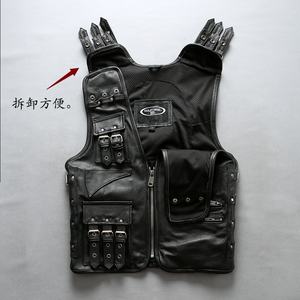 Gilet da motociclista personalizzato di alta qualità giacche in vera pelle da <span class=keywords><strong>uomo</strong></span> rimovibili assemblate senza maniche giubbotti in vacchetta nera - Product Image 6