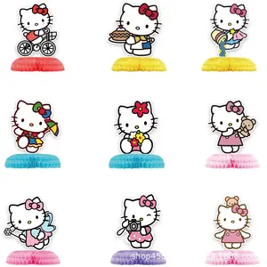 9 adet Hello Kitty petek tavşanlar Set ev dekor süs karikatür petek masa Centerpiece