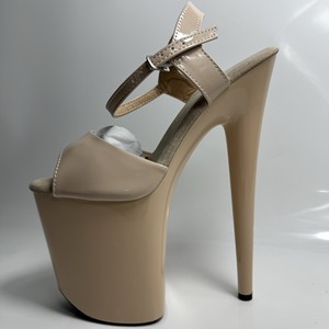 Sexy <b>dancing</b> lady stripping dancer platform pole <b>dancing</b> shoes Beige Patent Leather Platform Pumps With Ankle Strap Stiletto - Product Image 1