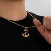 Nuevo Collar con Colgante de Ancla Dorada, Cadena de Acero Inoxidable Chapada en Oro, Joyería Punk Minimalista con Ancla para Hombre y Mujer