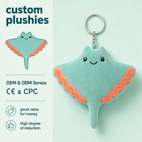 Porte-clés en peluche rayon manta vert à volants, cadeau personnalisé, breloque en peluche