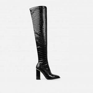 Bottines à bout carré et talon bloc en <span class=keywords><strong>cuir</strong></span> imprimé faux crocodile pour femmes et dames - Product Image 6