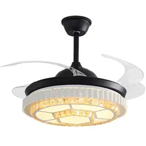 Fan Pendant Light Retractable Blade Three Colors bedroom black modern ceiling fan with light For Home