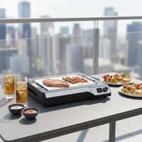 Grill électrique professionnel antiadhésif 1650W en acier inoxydable à haute température avec contrôle numérique de la température pour usage domestique