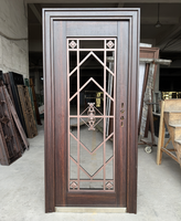 Porte résidentielle au design moderne Porte en verre brun en alliage de zinc avec motif de fleurs Portes extérieures en fibre de verre personnalisées