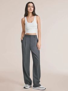 Pantaloni <span class=keywords><strong>da</strong></span> <span class=keywords><strong>Donna</strong></span> Primaverili a Vita Alta, Gamba Larga, Casual, Stile Coreano, Tinta Unita, per Ufficio - Product Image 2