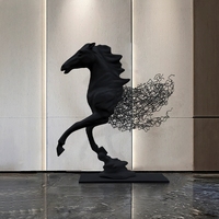 Statue de cheval grandeur nature créative semi-solide et en wireframe, sculpture en résine, fibre de verre et métal à vendre