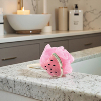 Éponge de bain exfoliante en forme de pastèque avec filet en PE pour le nettoyage du corps 12x9.5x5cm Enfants et adultes