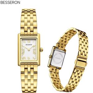 Montres à quartz pour femmes en acier inoxydable ultra or rose, bracelet en cuir de 20 mm, logo personnalisé, montre de luxe pour femme, pour les achats en ligne - Product Image 3