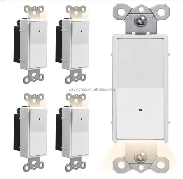 Illuminated Light Switch Single Pole Decorator Paddle Rocker Wall Switch with LED Guide Night Warm Light, 15A 120V