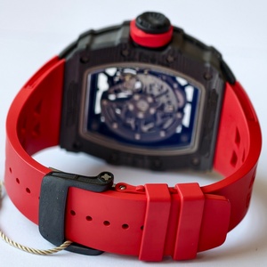 custom Best Quality Mechanical Watch 44.5mm UMI Factory RMAL1 Movement RM035-02 NTPT Carbon Skeleton RM Watch <b>Red</b> Rubber Strap - Product Image 6