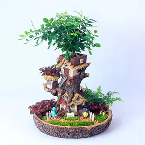 Лесная сказочная садовая миниатюрная пень, сладкий домик, горшок из смолы для суккулентов, кактусов, домик на дереве, многослойный горшок