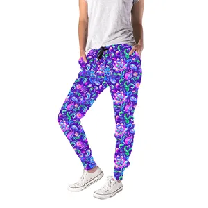 Bright colorful Indian Paisley watercolor floral pattern Printed Women jogger pant Drawstring High premium Quality women pant