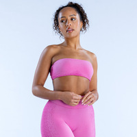 Damen Bandeau Sport-BH Trägerlos mit Rückenverzierung Drahtloser Dehnbarer Yoga-Top Sexy Rückenfreier Fitness-Aktivbekleidung