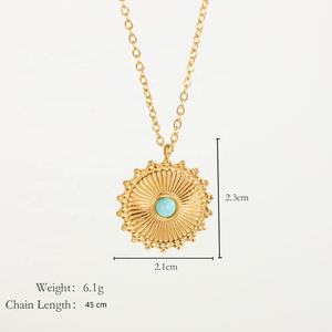 2022 nueva moda Acero inoxidable azul turquesa sol brillo colgante collar Color dorado deslustre libre impermeable enlace corazón bodas - Product Image 6