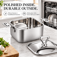 WOXIANG Marmite carrée multi-usages 16 cm en acier inoxydable triple épaisseur, compatible avec toutes les plaques de cuisson, chauffage uniforme