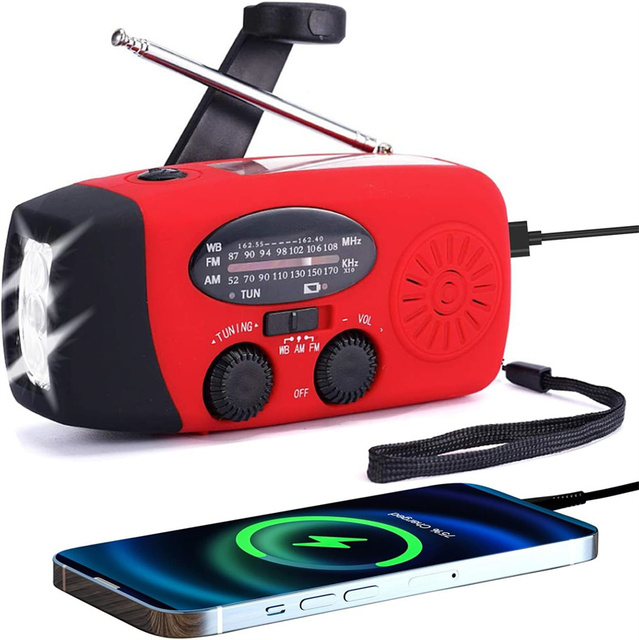 FM/AM/NOAA Weather Radio Hand Crank Self Powered Solar Portable Mini Emergency Survival Radios with 3 LED Super Flashlight