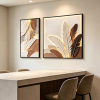 Art mural LED 3D de luxe moderne, impression d'orchidée botanique, lumière chaude, décoration murale beige, peinture minimaliste en porcelaine cristalline
