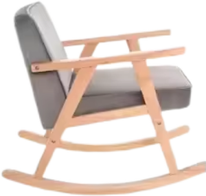 Fauteuil à bascule en tissu velours à motifs naturels, style méditerranéen, structure en bois de caoutchouc pour chambre et salon - Product Image 3
