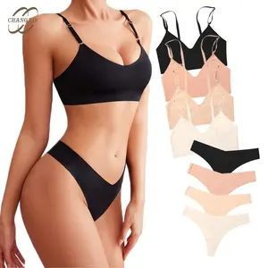 In Stock Custom Logo Color Nylon Ultra Thin Unlined Women's Seamless Bra Suit Wireless Comfortable Bra And Sexy Thong Sets