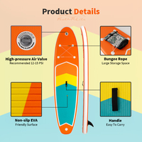 Planche de paddle gonflable orange en gros pour dropshipping, fournie directement par l'usine, avec ailerons de paddle, en matériau Drop Stitch PVC/EVA
