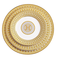 Assiettes de luxe en céramique dorée, logo personnalisé, assiettes de présentation dorées vintage en porcelaine pour mariage