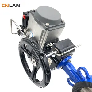 Pneumatic Wafer Butterfly Valve Equipped With Stainless Steel Pipes With Handwheel Brake Soft Seal Valve DN100