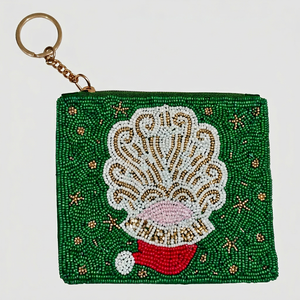 Handmade Beaded Christmas Santa <b>Purse</b> <b>Green</b> Square Zipper Wallet Embroidery Craft Gift - Product Image 1